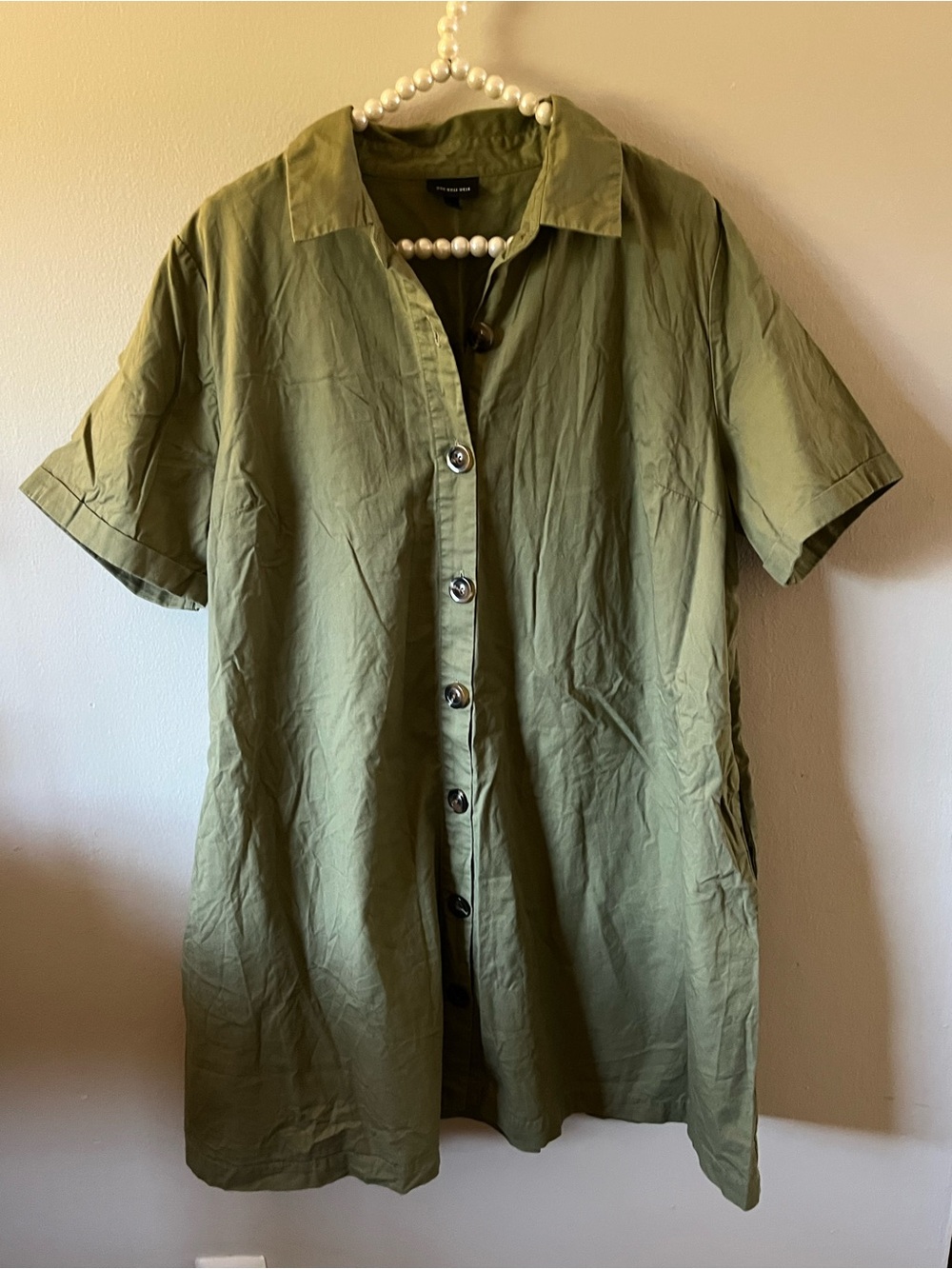 Who What Wear Olive Green Button Down Short Sleeve Shirt Dress XXL